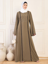 Nabia Khaki Luxury Handwork Abaya for Women with White Hijab